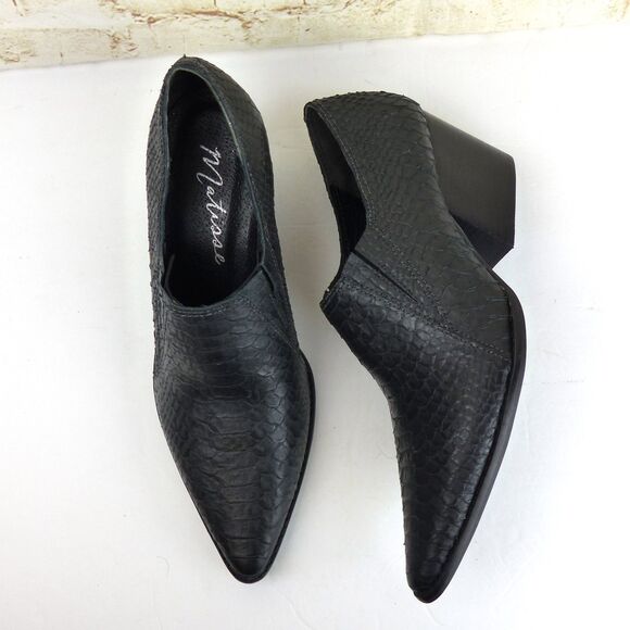 Matisse Boots Women 10M Black Snake Embossed Leather Pointed Toe Low Cut Western - Picture 2 of 13